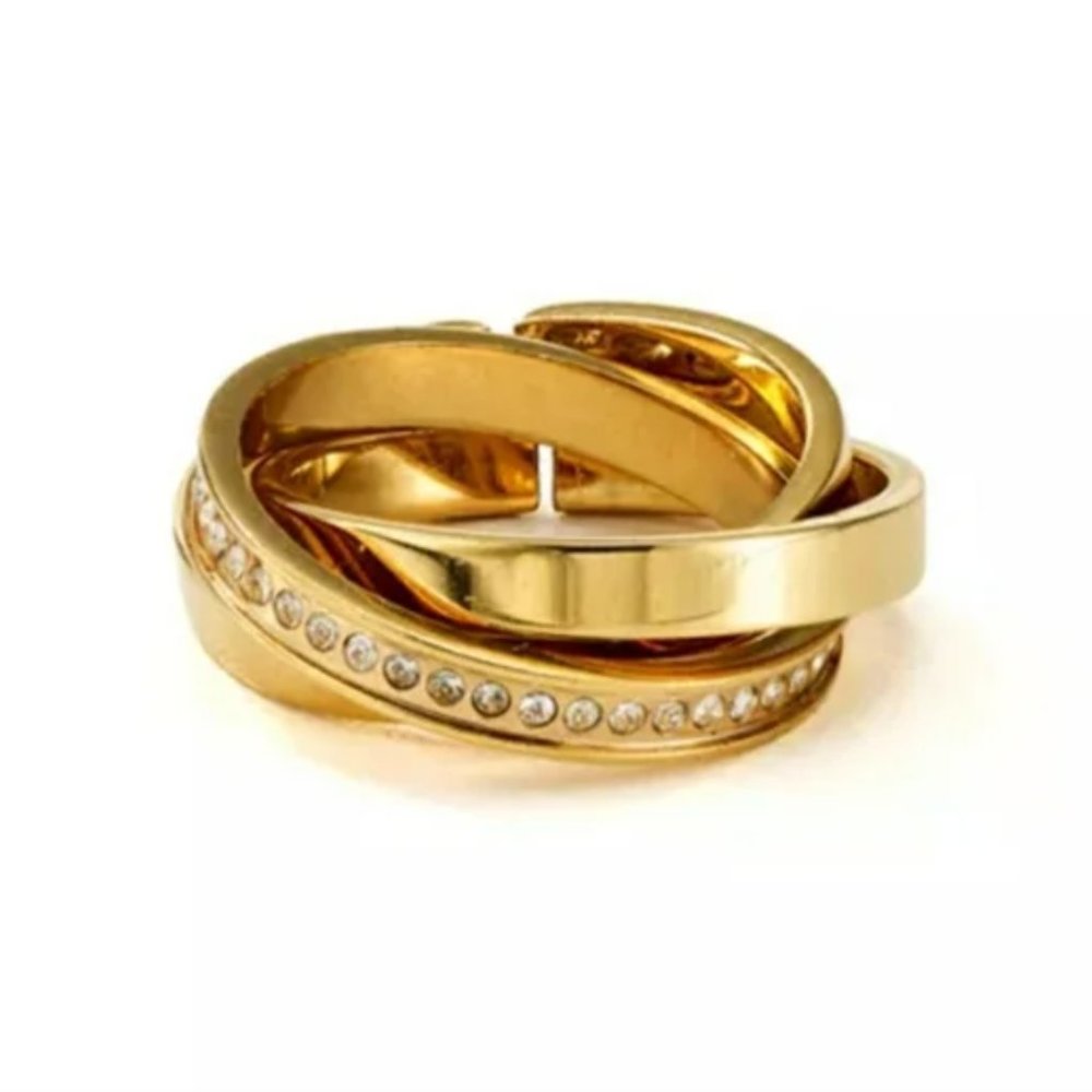 NWT Vita Fede Cassio Swarovski Pave Modular Yellow Gold Interlocking Ring Stack